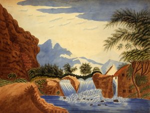 Scena di montagna e ruota idraulica, ca. 1820-1870