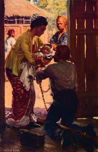 La signora Judson porta il suo bambino al marito incatenato, c1912 da Unbekannt