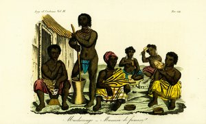 Uomini Muchicongo e molte mogli fuori da una capanna, Angola da Unbekannt