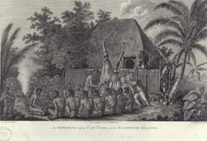 Nativi delle Isole Sandwich, Hawaii, che macellano maiali davanti al Capitano Cook, c1778 da Unbekannt