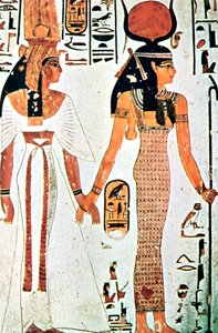 Nefertari e Iside, pittura murale egizia antica da una tomba tebana, XIII secolo a.C.