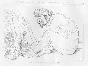Ulisse che beve con Polifemo, il ciclope, c1833 da Unbekannt