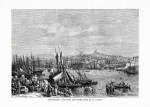 Vecchio porto e Notre Dame de la Garde, Marsiglia, Francia, 1879 da Unbekannt