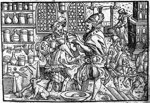 Operazione sulla testa di un uomo. Da: Die große Wundarzney di Theophrastus Bombastus von Hohenheim da Unbekannt