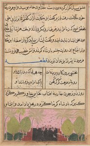 Pagina da Tales of a Parrot Tuti-nama: Ottava notte: Paesaggio con un loto, c. 1560