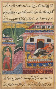 Pagina da Le storie di un pappagallo Tuti-nama: Ottava notte: Il contadino, padre del figlio..., 1558-1560 da Unbekannt