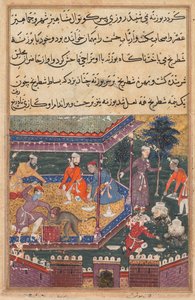 Pagina da Tales of a Parrot Tuti-nama: Quinta notte: La scimmia ferita morde la mano, c1560