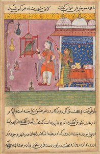 Pagina da Racconti di un Pappagallo Tuti-nama: Diciannovesima notte: Il pappagallo parla..., c. 1560 da Unbekannt