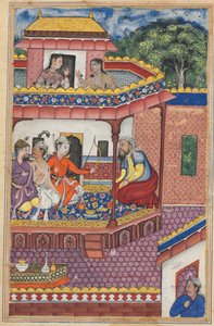 Pagina da Tales of a Parrot Tuti-nama: Trentaquattresima notte: I tre giovani uomini..., c1560