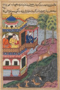 Pagina da Le storie di un pappagallo Tuti-nama: Trentanovesima notte: Il dipinto fatto da..., c. 1560 da Unbekannt