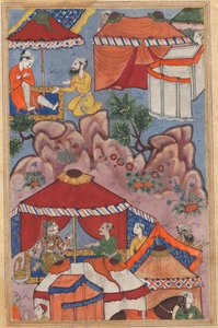 Pagina da Racconti di un pappagallo Tuti-nama: Ventiquattresima notte: Bashir confida il suo amore, c. 1560 da Unbekannt