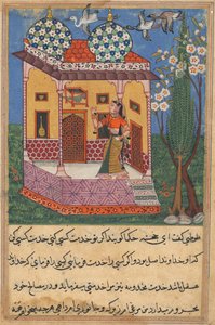 Pagina da Tales of a Parrot Tuti-nama: Ventiseiesima notte: Il pappagallo si rivolge a Khujasta..., c1560