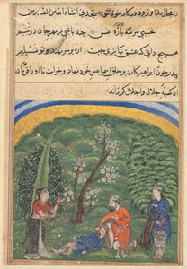 Pagina da Tales of a Parrot Tuti-nama: seconda notte: La sentinella in servizio, c1560 da Unbekannt