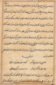 Pagina da Racconti di un pappagallo Tuti-nama: pagina di testo, c. 1560 da Unbekannt