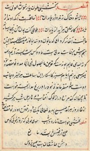 Pagina da Tales of a Parrot Tuti-nama: pagina di testo, c. 1560