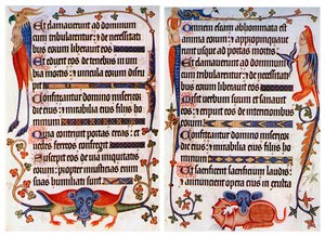 Pagina di testo illustrato dal Salterio di Luttrell, c1300-c1340 da Unbekannt