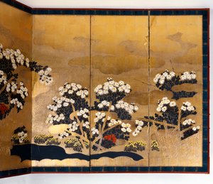 Coppia di schermi con 6 pannelli con sfondo dorato, periodo Edo, giapponese da Unbekannt