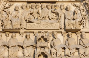 Cattedrale di Notre Dame di Parigi ala ovest: Porta della Vergine: Maria sul letto di morte circondata da Gesù e dagli apostoli, Parigi, Francia da Unbekannt