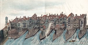 Parte del vecchio ponte di Londra, c1600
