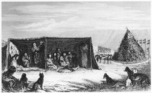 Patagoni in un toldo o tenda di pelle, 1830-1839 da Unbekannt