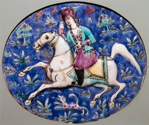 Piastrella persiana che raffigura un cavaliere, XIX secolo
