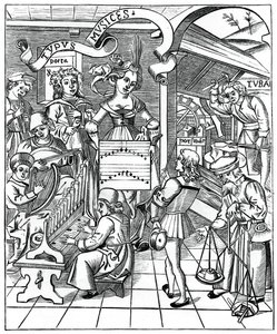 Personificazione della musica, con gli ausiliari, il poeta e i musicisti, 1508, 1870 da Unbekannt