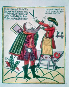 Pietro I, il Grande 1672-1725, Zar di Russia, che taglia la barba a un nobile boyar da Unbekannt