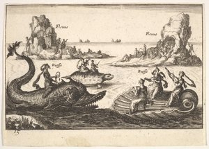 Tavola 15: Fiumi e dee, con isole galleggianti guidate da portatori di pali, figura femminile da Unbekannt