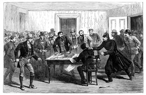 Incursione della polizia negli Uffici Nazionali degli Affitti a Loughrea, Irlanda, 1887 da Unbekannt