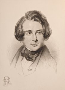Ritratto di Charles Dickens. Schizzo della sorella di Dickens, Fanny, in basso a sinistra, 1842 da Unbekannt