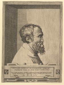 Ritratto di Michelangelo di profilo rivolto a destra in una nicchia
