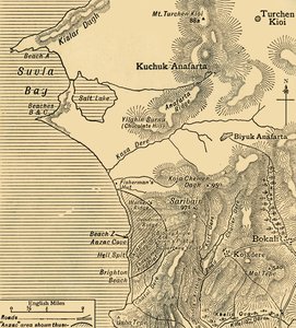 Posizioni delle forze ANZAC sulla penisola di Gallipoli in Turchia, Prima Guerra Mondiale, luglio 1915, c1920
