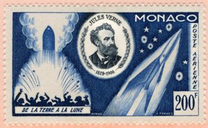 Francobollo emesso a Monaco il 07/06/1955 per celebrare il cinquantesimo anniversario della morte dello scrittore Jules Verne (stampa) da Unbekannt