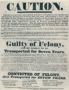 Manifesti che avvertono che i colpevoli di giuramenti illegali erano passibili di deportazione, 1834, 1934