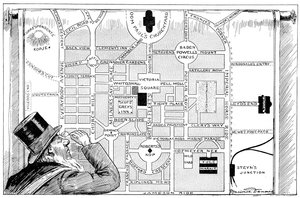 Il presidente Kruger guarda una pianta della Nuova Pretoria, 1900