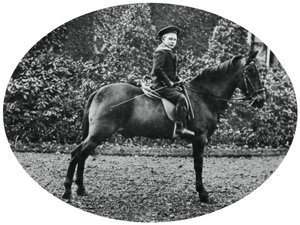 Principe Alberto Windsor a sei anni, seduto su un cavallo, 1902