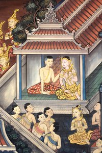 Principe Rama e Sita. Dettaglio di un murale sulle pareti interne del Vihara dell