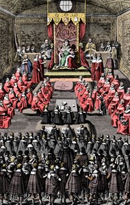 Regina Elisabetta I in Parlamento, XVI secolo, c1902-1905 da Unbekannt
