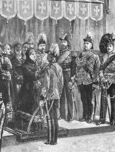 La regina Vittoria che decora gli ufficiali...a Windsor, 8 dicembre 1879, 1901 da Unbekannt