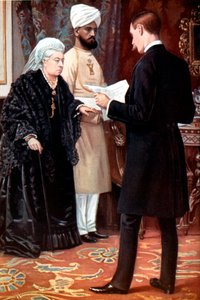 La regina Vittoria ascolta un dispaccio dalla prima linea durante la guerra boera, 1899-1901 da Unbekannt