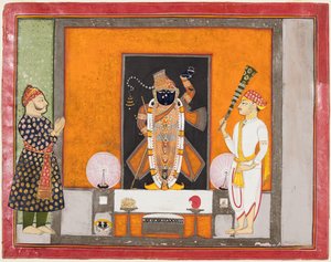 Raja Ram Singh adora Krishna come Brij Nathji lo sposo, c. 1820 da Unbekannt