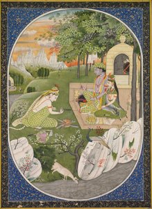Rama, Sita e Lakshmana nella foresta, pagina dal Ramayana