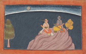 Rama e Lakshmana sul Monte Pavarasana: Foglio dalla serie Shangri Ramayana, c1690-1710