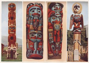 Sagas indiane rosse raccontate in legno scolpito e dipinto, c1935