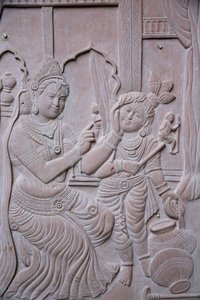 Rilievo che raffigura il dio indù Krishna con la sua matrigna Yashodha da Unbekannt