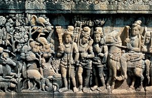 Rilievo che mostra una scena di un sutra, Barabudur, Giava, c750-850
