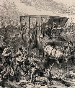 Salvataggio dei soldati russi feriti dal campo di battaglia, ca 1878 da Unbekannt
