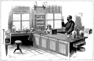 Robert Koch, batteriologo e medico tedesco nel suo laboratorio