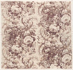 Cotone stampato a rullo con disegno di donna che suona un liuto, primi 1800 da Unbekannt