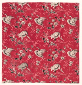Cotone stampato a rullo con disegno di airone e fiori, 1800 da Unbekannt